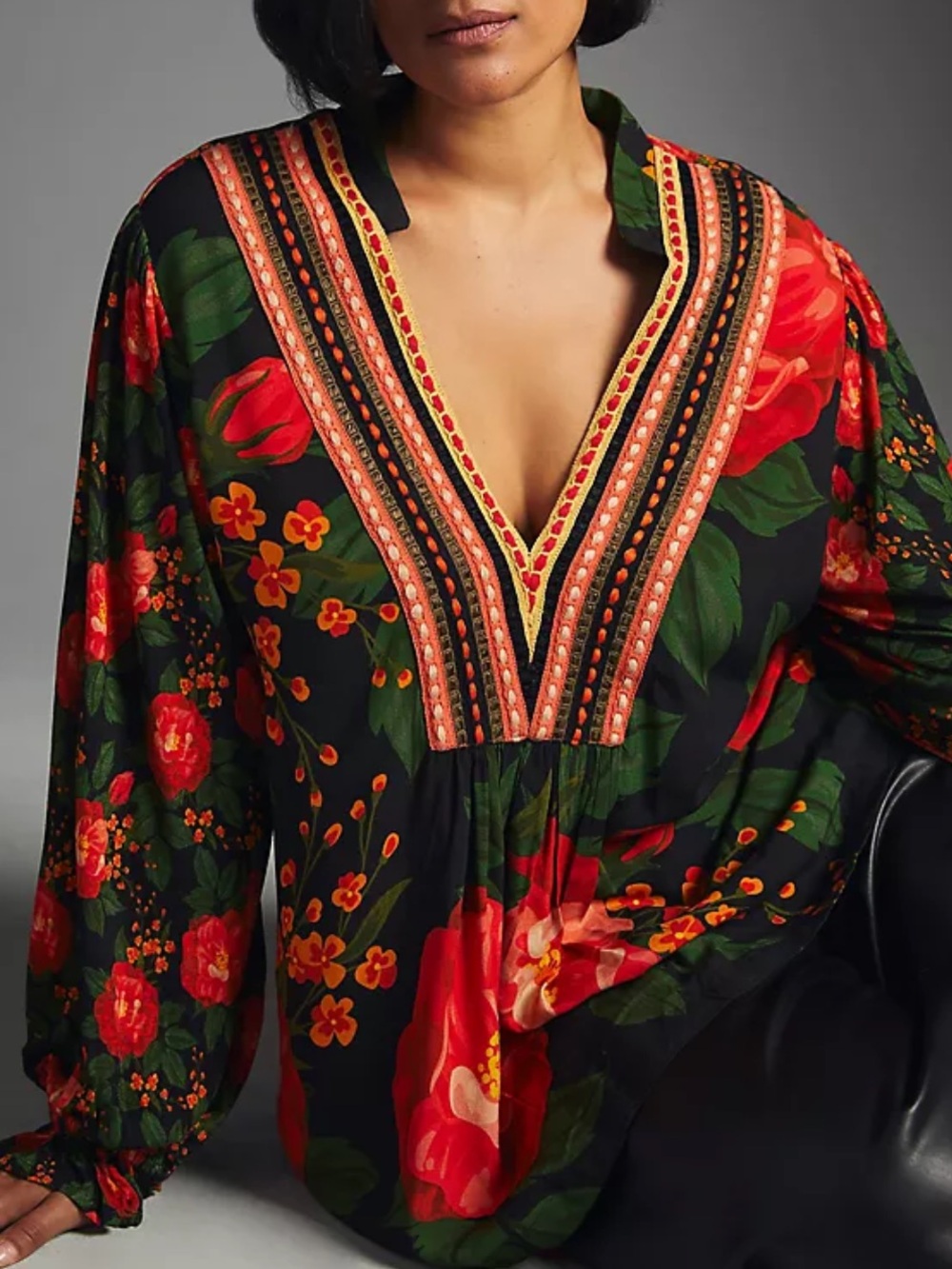 ANTHROPOLOGIE Bl-nk Stephanie Long-Sleeve Top Black Orange Women’s Size Medium